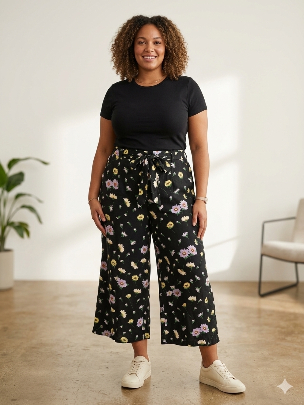 Loft Fashion Black Floral Cropped Wide-Leg Pants